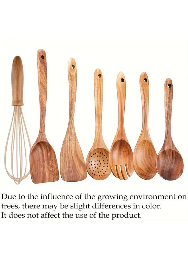 7Pcs Teak Wood Spoons Smooth Non Stick Kitchen Utensils Set - Image 2